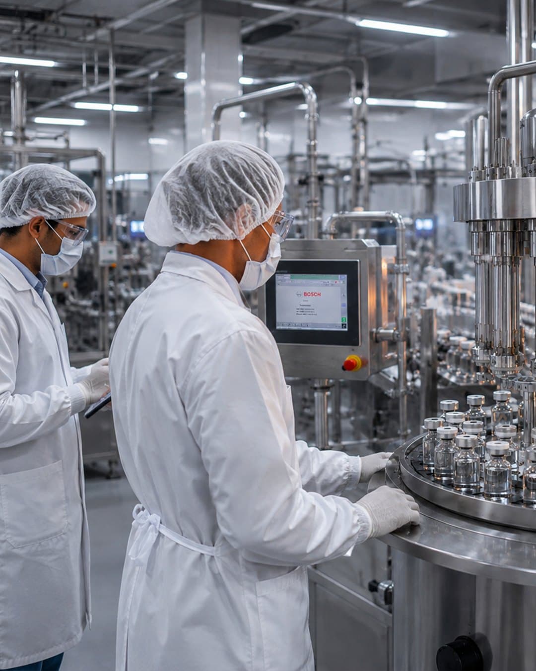 Two Pharco operators working a vial filling line