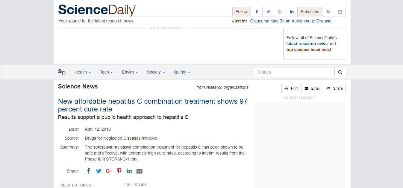 New affordable hepatitis C combination treatment shows 97 percent cure rate