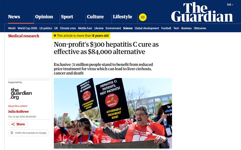 Non-profit's $300 hepatitis C cure as effective as $84,000 alternative